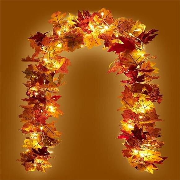 2 Pack Fall Maple Garland with 40 LED String Light- 5.8ft/Piece - Picture 7 of 7